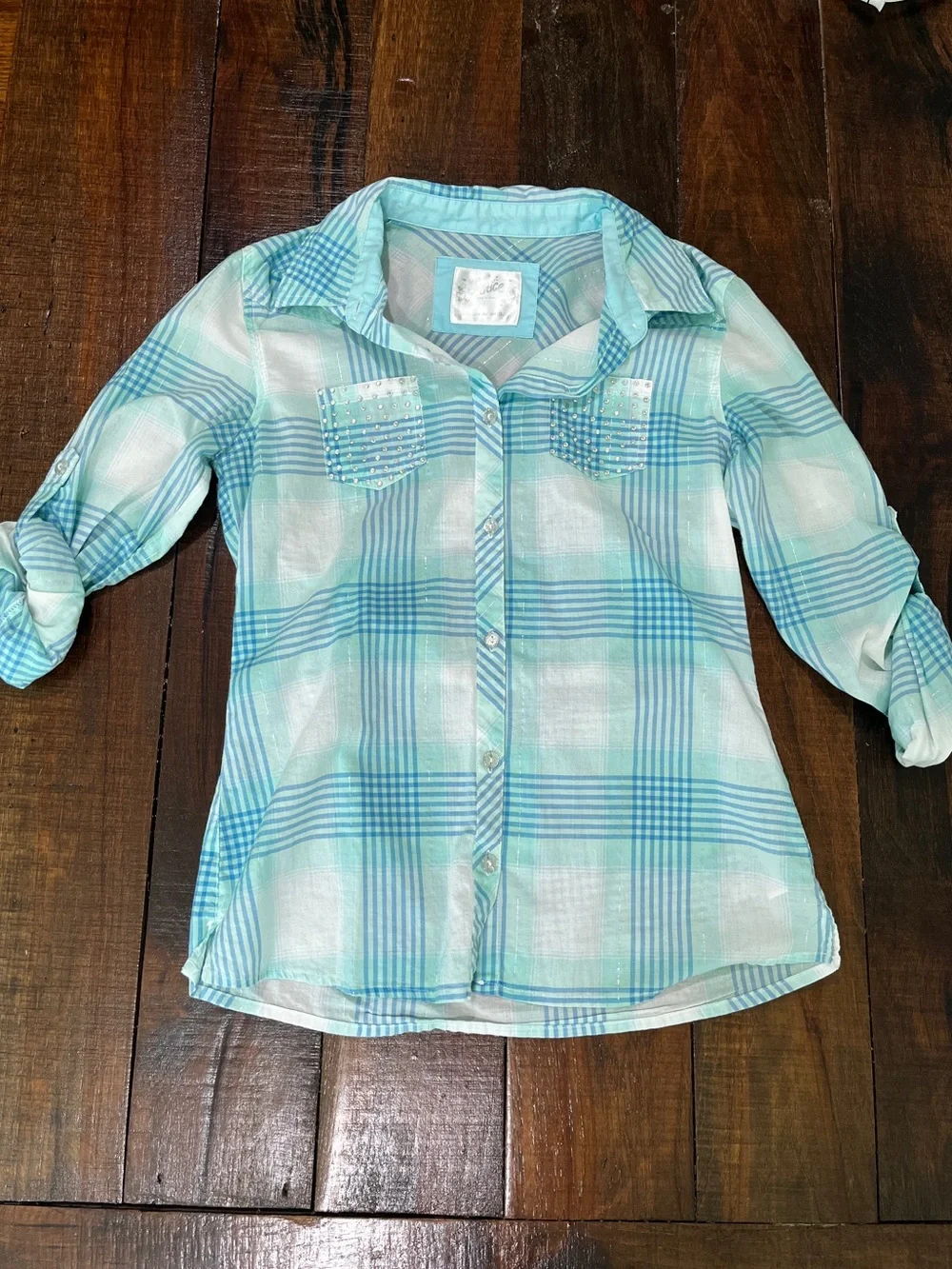 Justice Mint & Aqua Plaid Button-Up Shirt
